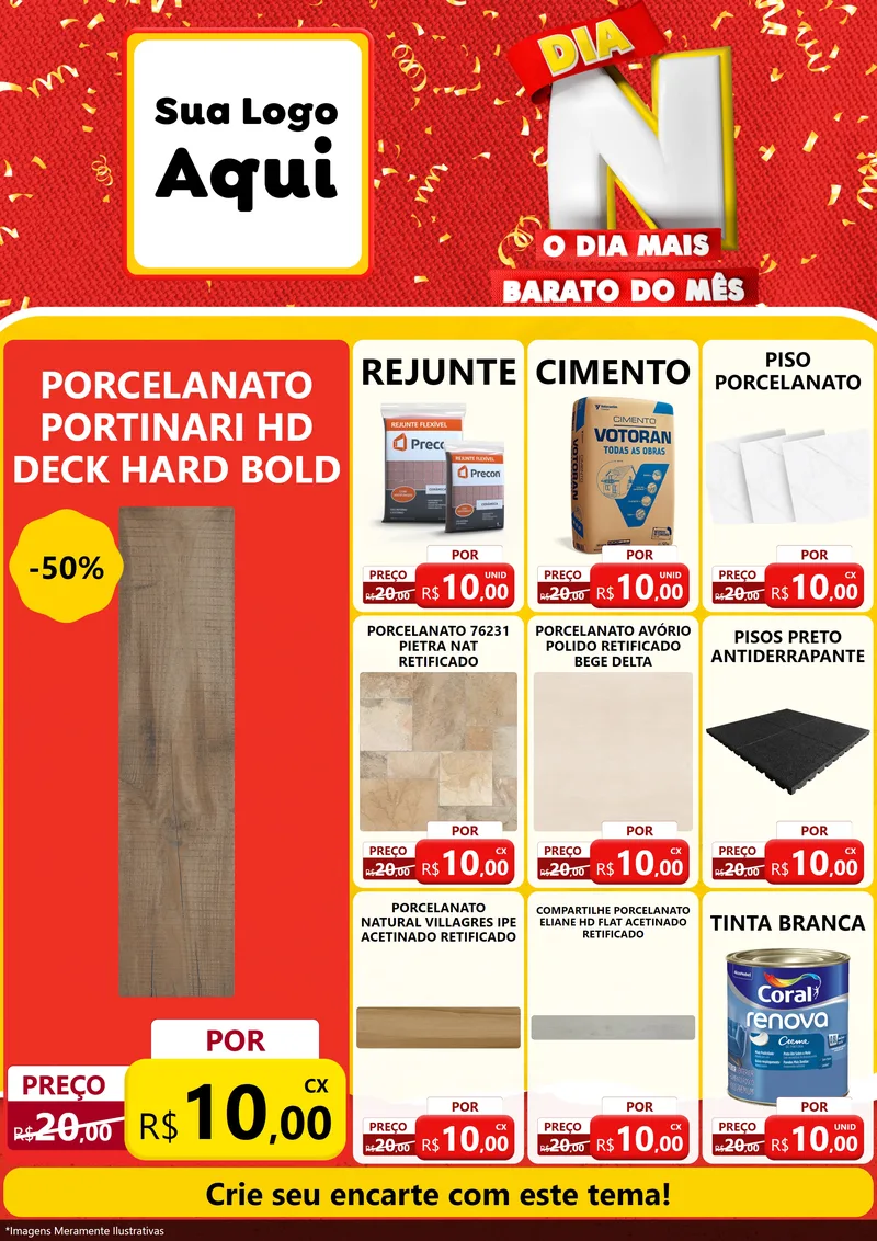 Modelo de Encarte para Encarte A4 Vertical com o tema Dia N o Dia Mais Barato do Mês para Pisos e revestimentos