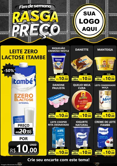 Modelo de Encarte para Encarte A4 Vertical com o tema Fim de Semana Rasga Preço para Frios e Laticínios