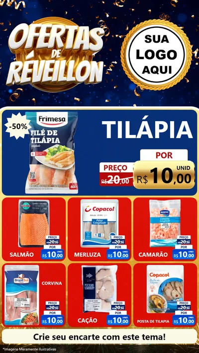 Modelo de Rede Social para Stories com o tema Ofertas de Réveillon para Peixaria