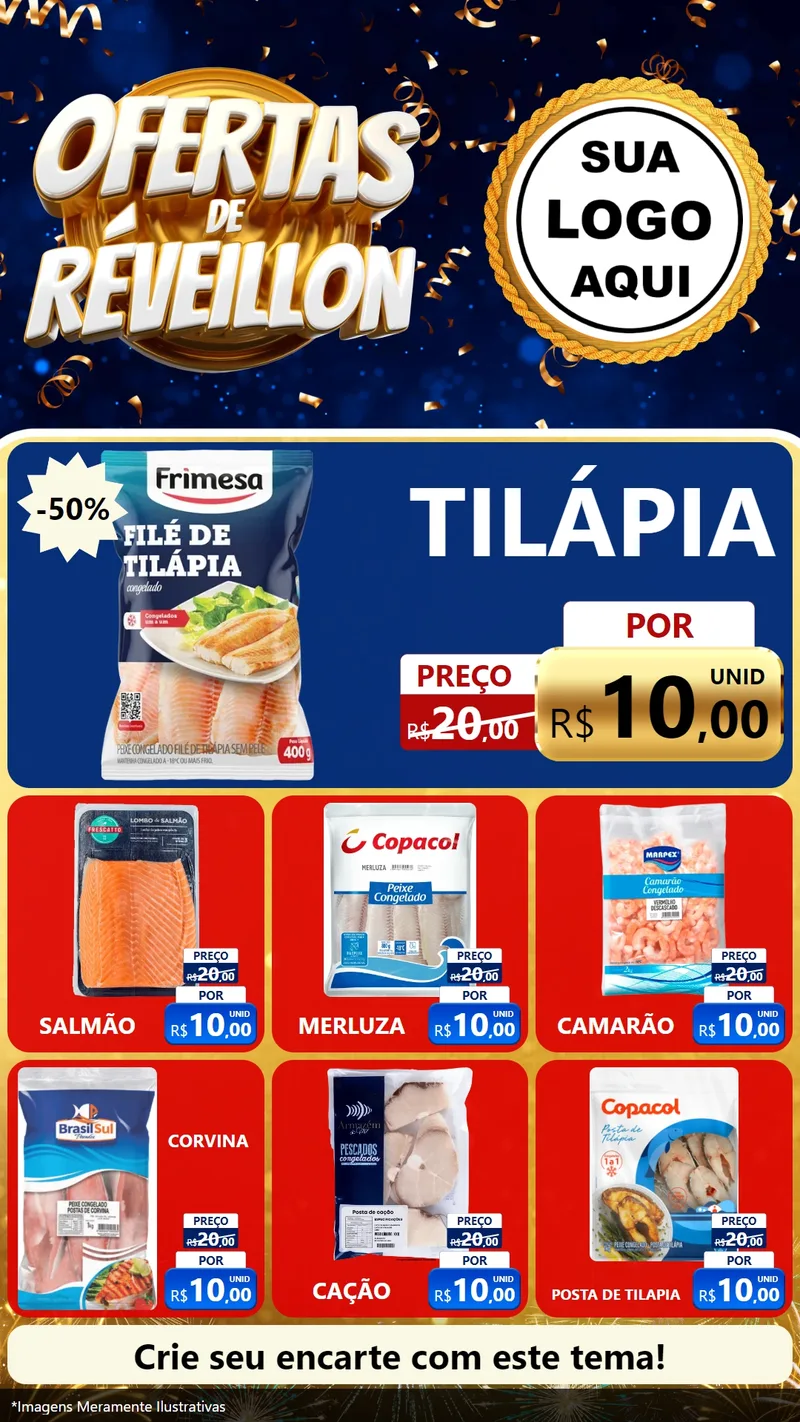 Modelo de Rede Social para Stories com o tema Ofertas de Réveillon para Peixaria