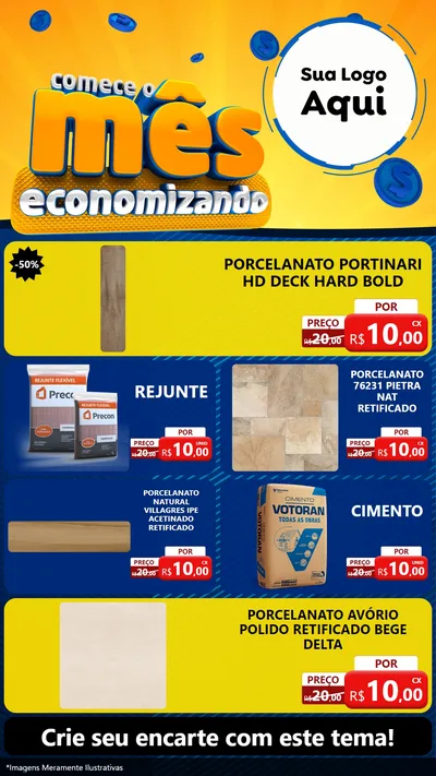 Modelo de TV para TV Vertical com o tema Comece O Mês Economizando para Pisos e revestimentos