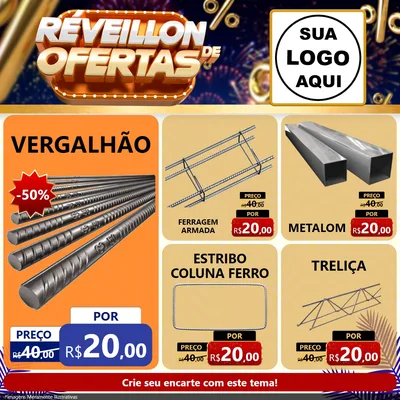 Modelo de Rede Social para Feed Facebook com o tema Réveillon de Ofertas para Ferragens