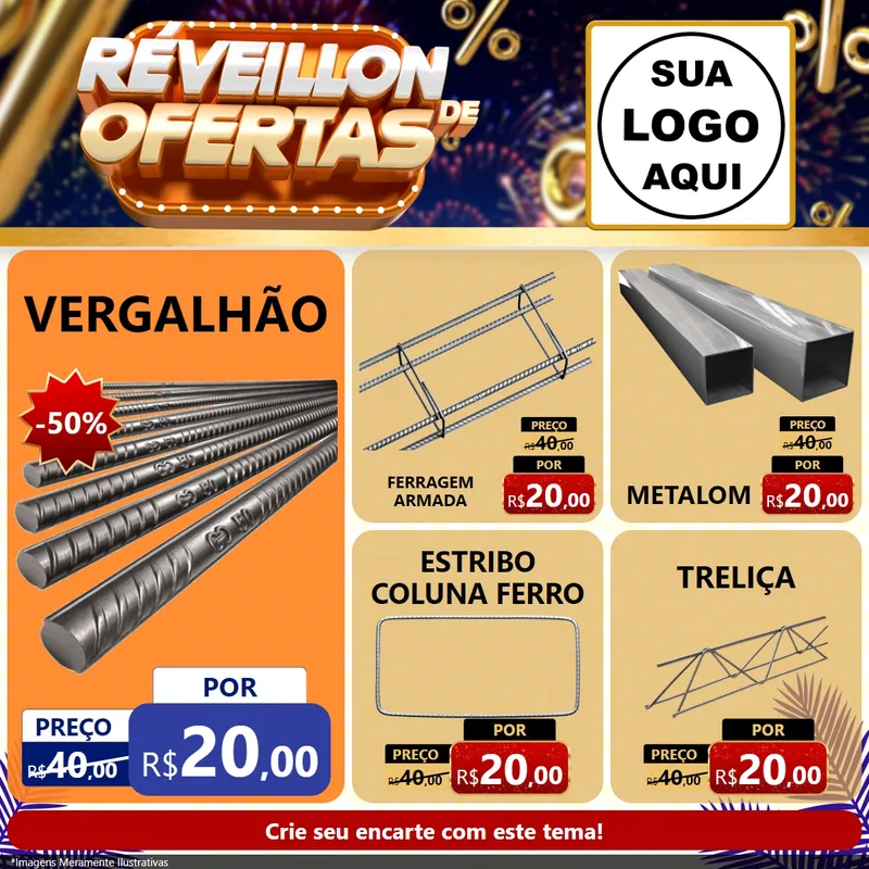 Modelo de Rede Social para Feed Facebook com o tema Réveillon de Ofertas para Ferragens