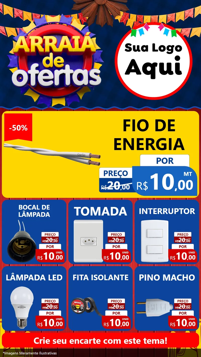 Modelo de Rede Social para Stories com o tema Arraiá de Ofertas para Materiais Elétricos