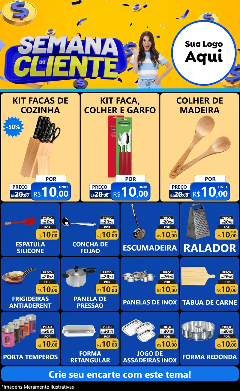 Modelo de Encarte para Encarte Grande com o tema Semana do Cliente para Utilidades Domésticas