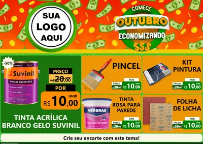 Modelo de Encarte para Encarte A4 Horizontal com o tema Comece Outubro Economizando para Tintas e Ferramentas