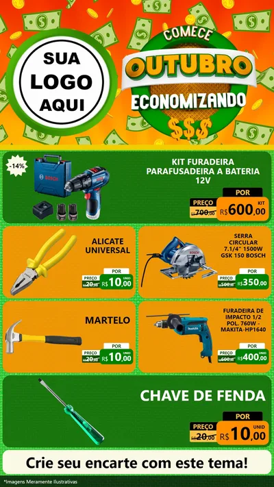 Modelo de TV para TV Vertical com o tema Comece Outubro Economizando para Maquinas e Ferramentas