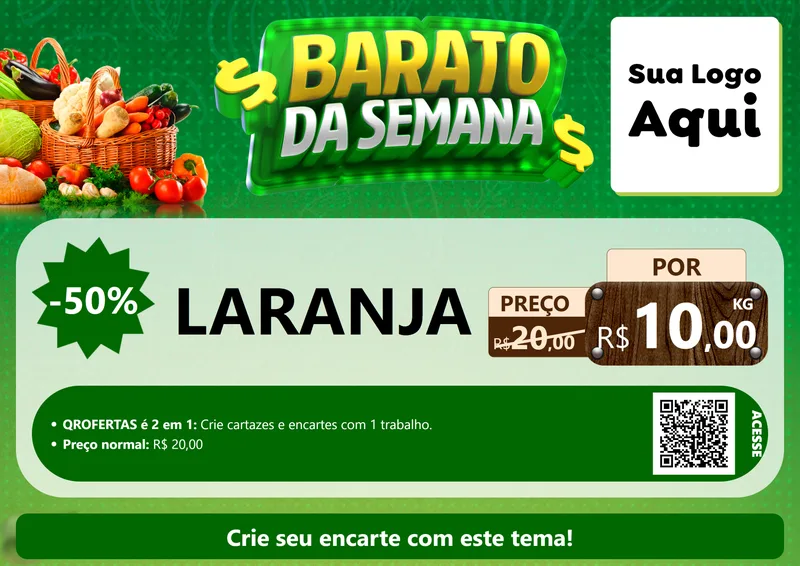 Modelo de Cartaz para Cartaz A4 Horizontal com o tema Barato da Semana para Hortifrúti