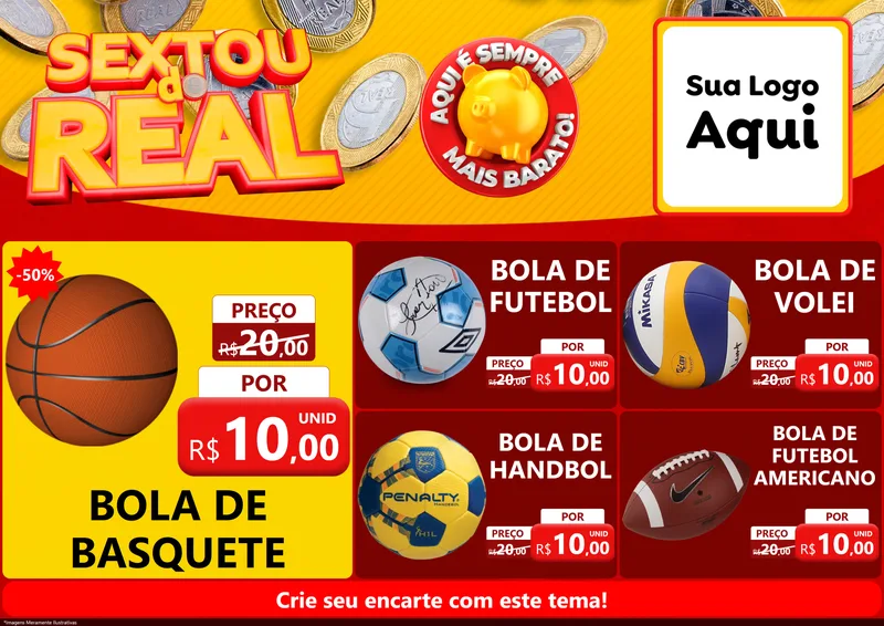 Modelo de Encarte para Encarte A4 Horizontal com o tema Sextou do Real para Artigos Esportivos