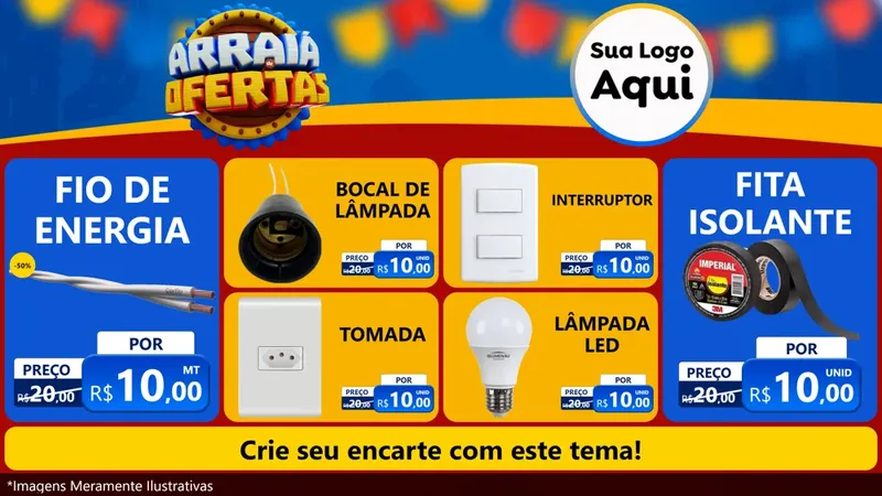 Modelo de TV para TV Horizontal com o tema Arraiá de Ofertas - Junina para Materiais Elétricos