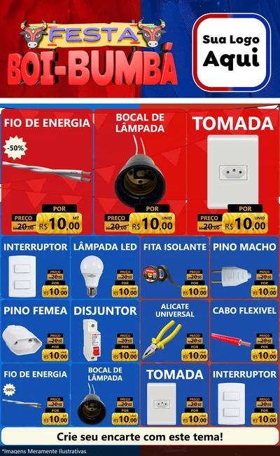 Modelo de Encarte para Encarte Grande com o tema Festa Boi Bumbá para Materiais Elétricos