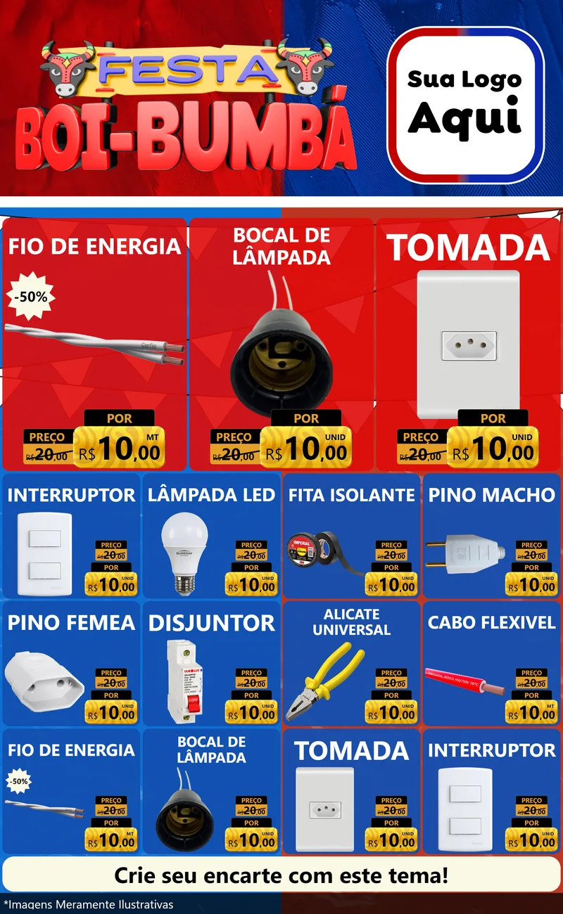 Modelo de Encarte para Encarte Grande com o tema Festa Boi Bumbá para Materiais Elétricos