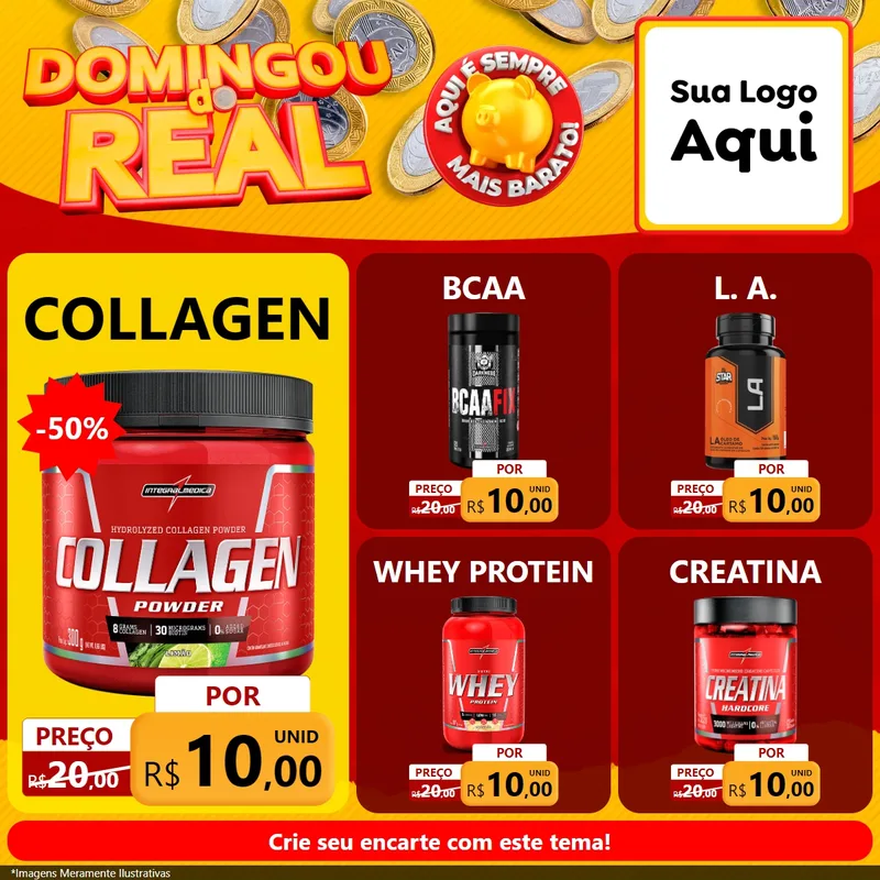 Modelo de Rede Social para Feed Facebook com o tema Domingou do Real para Suplementos alimentares