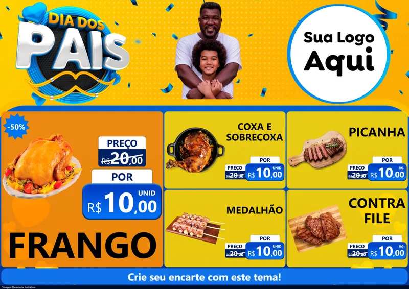 Modelo de Encarte para Encarte A4 Horizontal com o tema Dia dos Pais para Assados