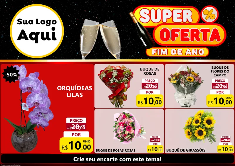 Modelo de Encarte para Encarte A4 Horizontal com o tema Super Oferta Fim de Ano para Floricultura e jardim