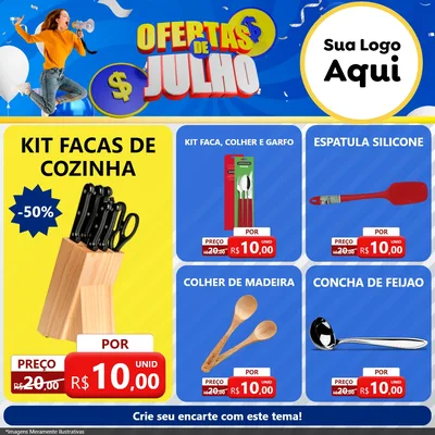 Modelo de Rede Social para Feed Facebook com o tema Ofertas de Julho para Utilidades Domésticas