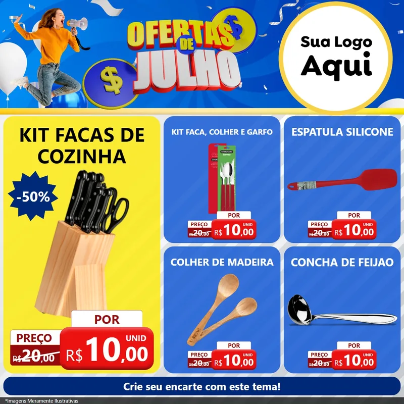Modelo de Rede Social para Feed Facebook com o tema Ofertas de Julho para Utilidades Domésticas