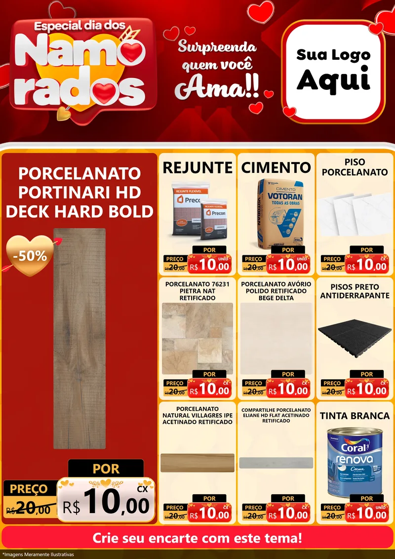 Modelo de Encarte para Encarte A4 Vertical com o tema Especial Dia dos Namorados para Pisos e revestimentos