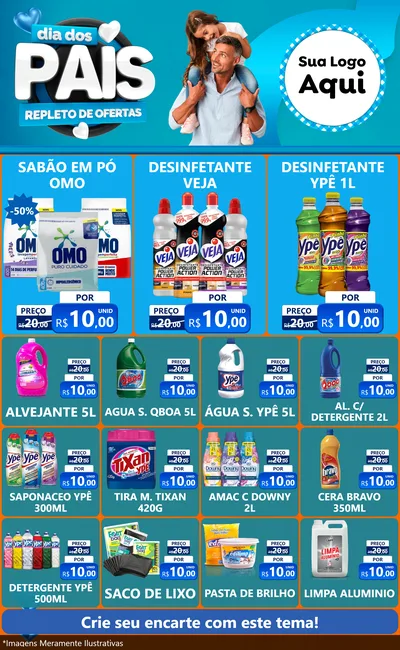 Modelo de Encarte para Encarte Grande com o tema Dia Dos Pais Repleto de Ofertas para Produtos de Limpeza