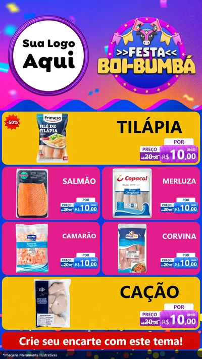 Modelo de TV para TV Vertical com o tema Festa Boi-Bumbá para Peixaria