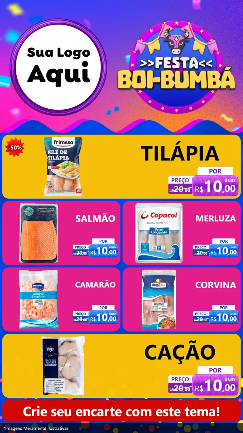 Modelo de TV para TV Vertical com o tema Festa Boi-Bumbá para Peixaria