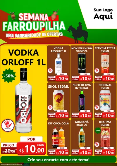 Modelo de Encarte para Encarte A4 Vertical com o tema Semana Farroupilha - Uma Barbaridade de Ofertas para Distribuidora de bebidas