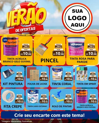 Modelo de Rede Social para Feed Instagram com o tema Verão de Ofertas para Tintas e Ferramentas