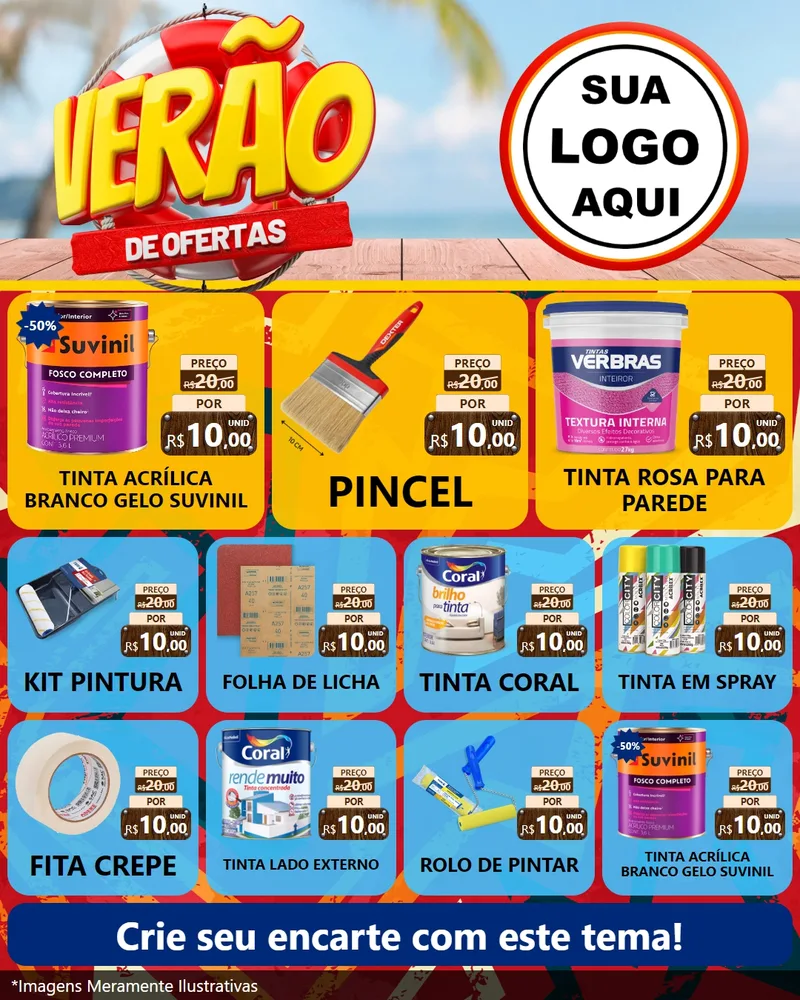 Modelo de Rede Social para Feed Instagram com o tema Verão de Ofertas para Tintas e Ferramentas
