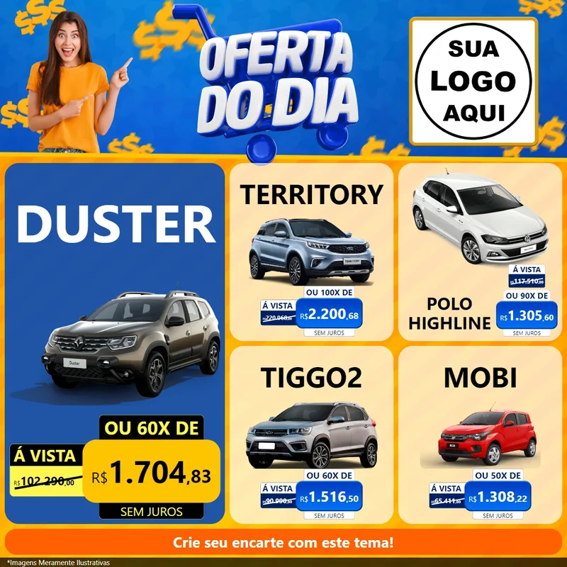 Modelo de Rede Social para Feed Facebook com o tema Oferta do Dia para Concessionaria de Carros