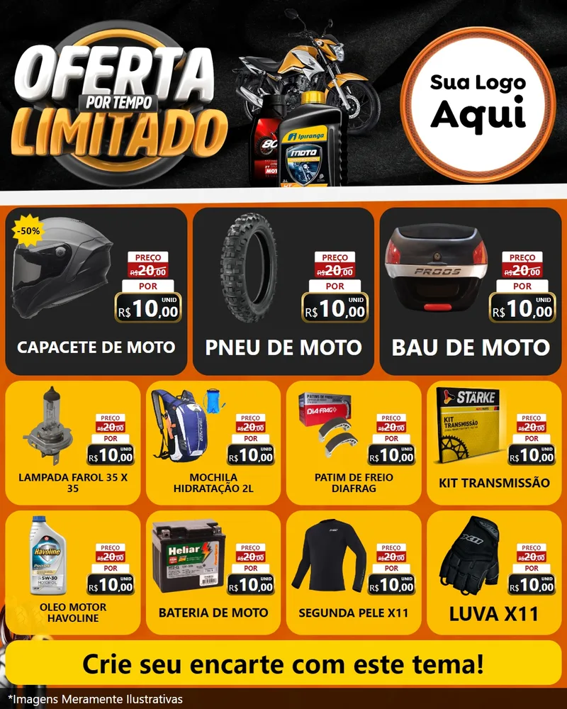 Modelo de Rede Social para Feed Instagram com o tema Oferta Por Tempo Limitado - Motopeças para Moto peças