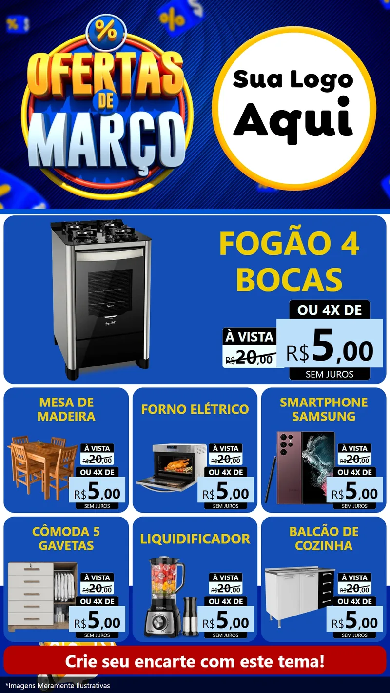 Modelo de Rede Social para Stories com o tema Ofertas de Março para Móveis e Eletro