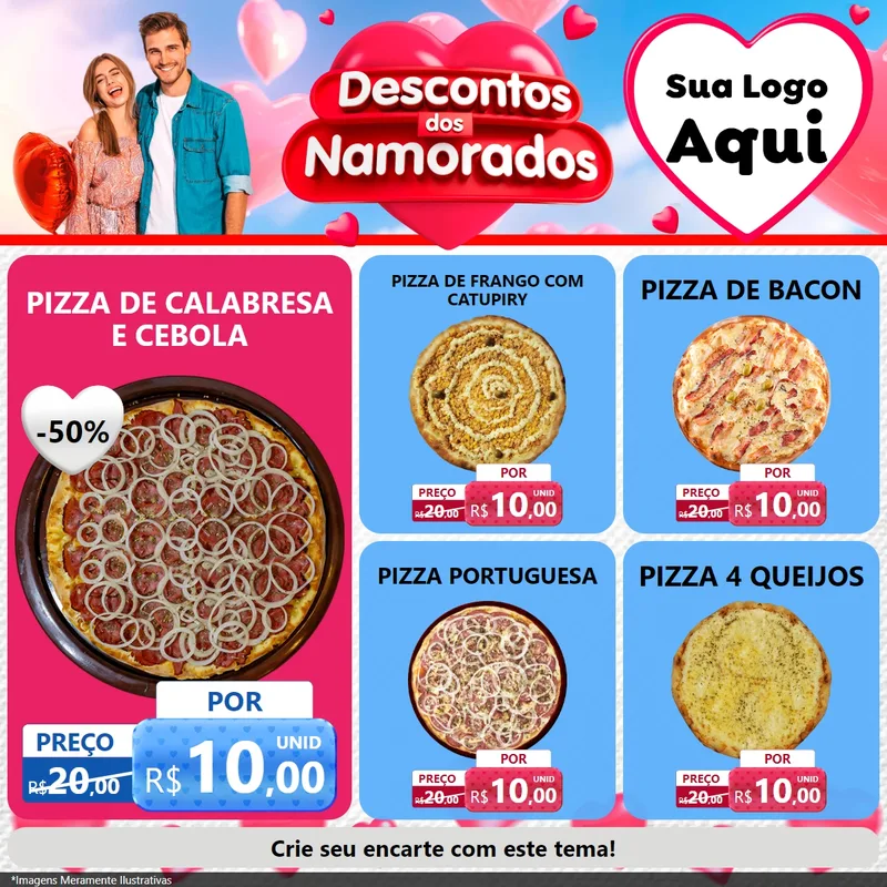 Modelo de Rede Social para Feed Facebook com o tema Descontos dos Namorados para Pizzaria