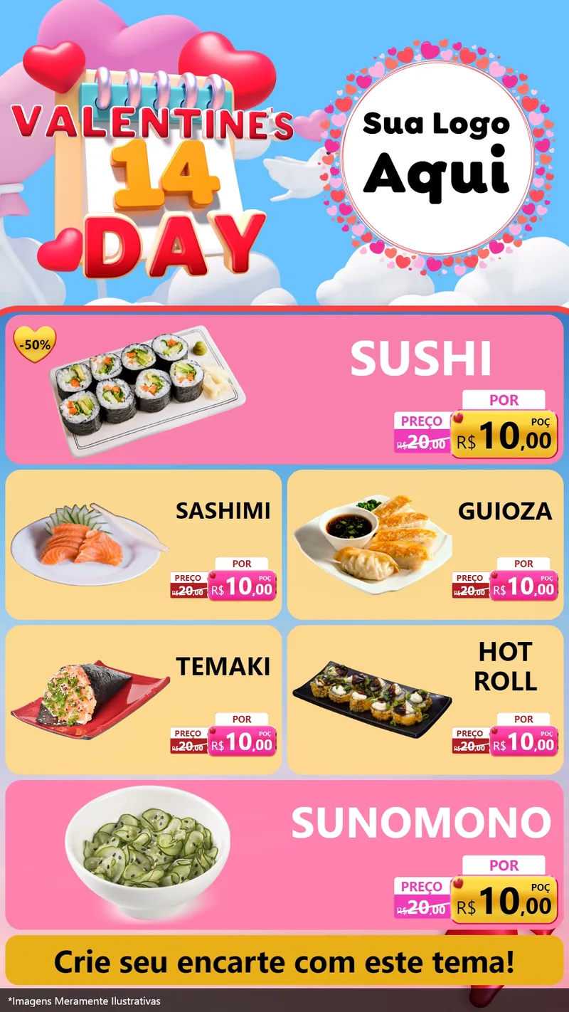 Modelo de TV para TV Vertical com o tema Valentine's Day para Comida japonesa