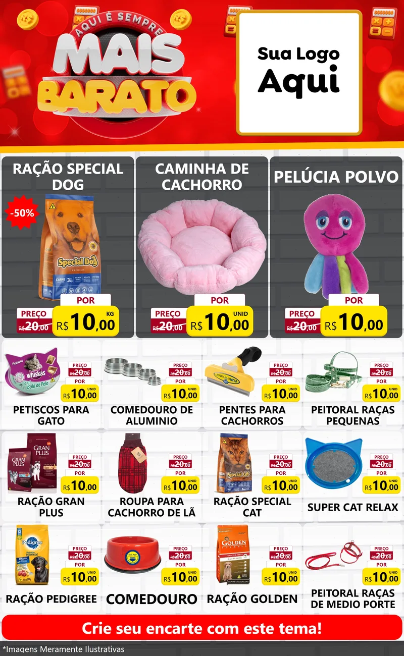 Modelo de Encarte para Encarte Grande com o tema Mais Barato para Pet Shop