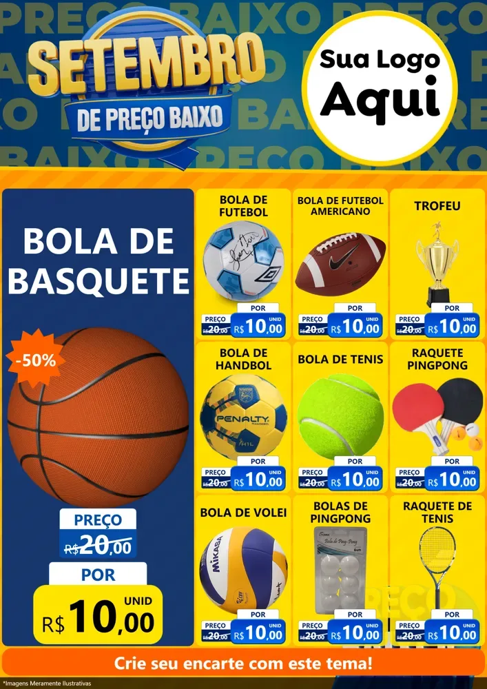Modelo de Encarte para Encarte A4 Vertical com o tema Setembro De Preço Baixo para Artigos Esportivos