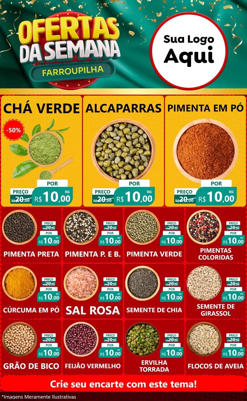 Modelo de Encarte para Encarte Grande com o tema Ofertas da Semana Farroupilha para Produtos Naturais