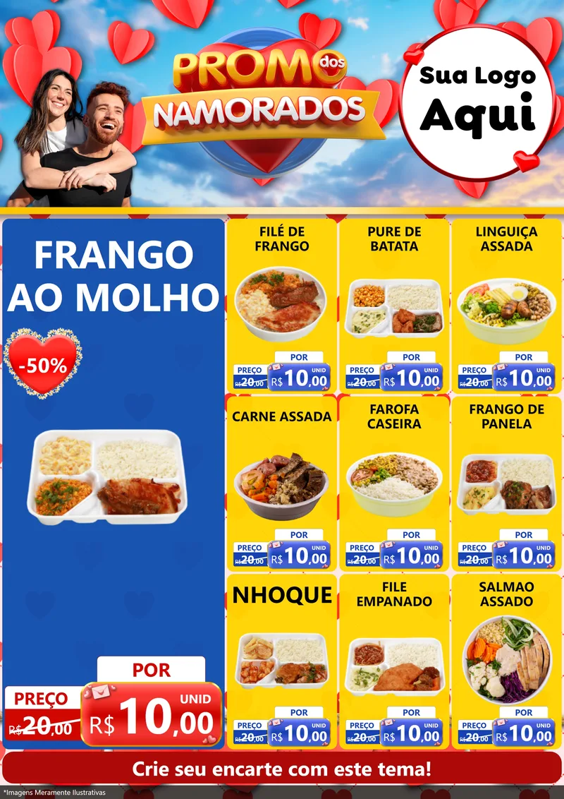 Modelo de Encarte para Encarte A4 Vertical com o tema Promo dos Namorados para Restaurante