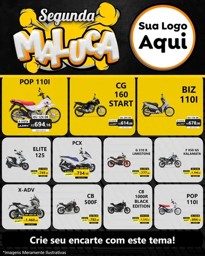 Modelo de Rede Social para Feed Instagram com o tema Segunda Maluca para Concessionaria de Motos
