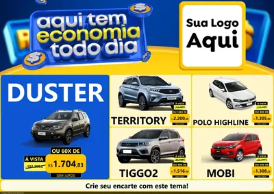 Modelo de Encarte para Encarte A4 Horizontal com o tema Aqui Tem Economia Todo Dia para Concessionaria de Carros
