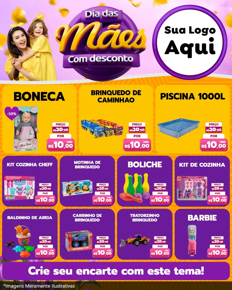 Modelo de Rede Social para Feed Instagram com o tema Dia das Mães com Desconto para Brinquedos