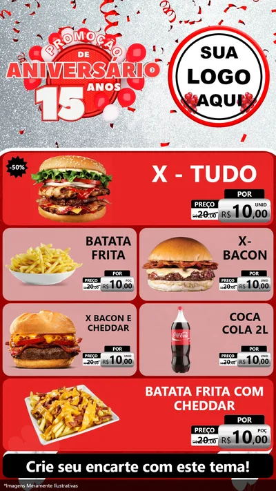 Modelo de TV para TV Vertical com o tema Promoção de Aniversário - 15 Anos para Hamburgueria