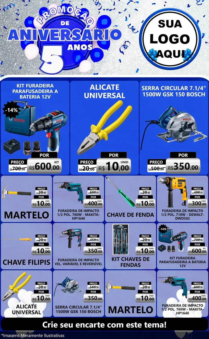Modelo de Encarte para Encarte Grande com o tema Promoção de Aniversário - 5 Anos para Maquinas e Ferramentas