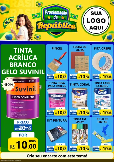 Modelo de Encarte para Encarte A4 Vertical com o tema Proclamação da República para Tintas e Ferramentas