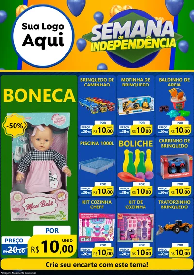 Modelo de Encarte para Encarte A4 Vertical com o tema Semana da Independência para Brinquedos