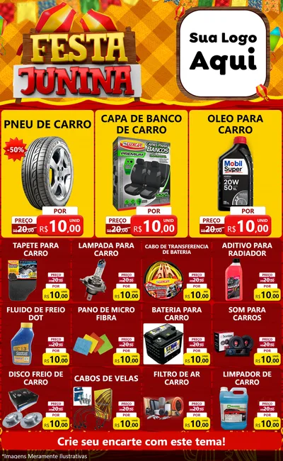 Modelo de Encarte para Encarte Grande com o tema Festa Junina para Auto peças