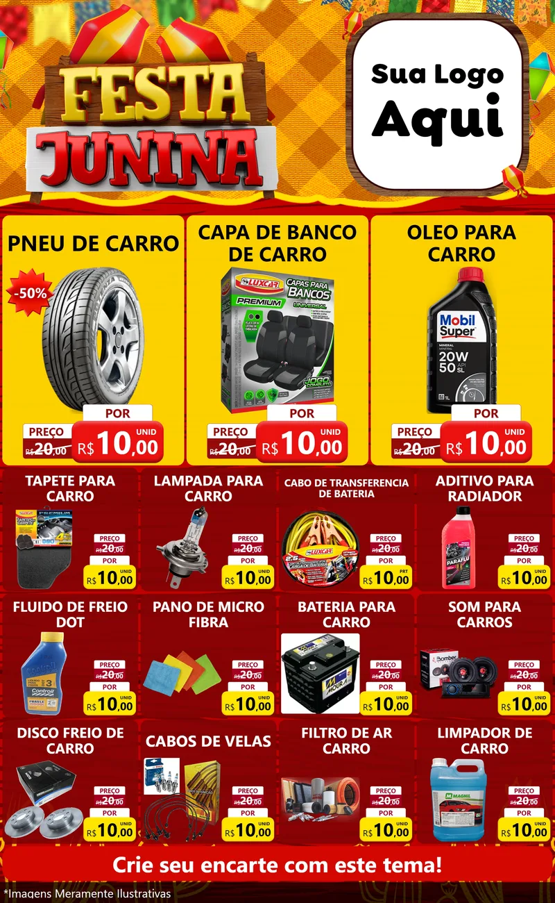 Modelo de Encarte para Encarte Grande com o tema Festa Junina para Auto peças