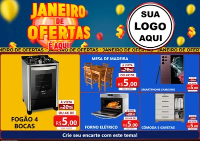 Modelo de Encarte para Encarte A4 Horizontal com o tema Janeiro de Ofertas É Aqui! para Móveis e Eletro