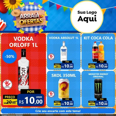 Modelo de Rede Social para Feed Facebook com o tema Arraiá de Ofertas para Distribuidora de bebidas