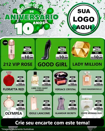 Modelo de Rede Social para Feed Instagram com o tema Promoção de Aniversário - 10 Anos para Perfumes