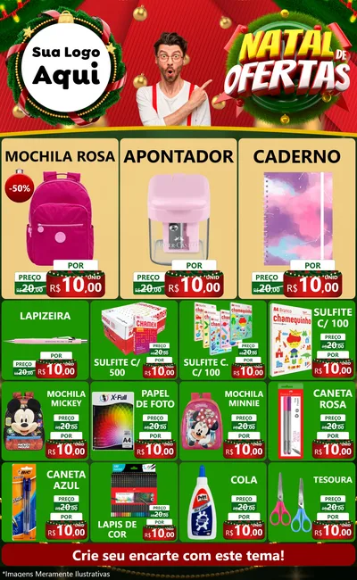 Modelo de Encarte para Encarte Grande com o tema Natal de Ofertas para Papelaria